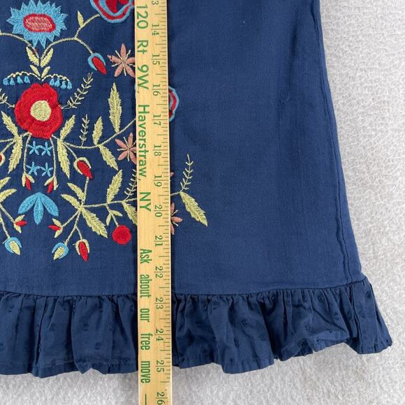 EVYS TREE Tank Top XS Loni Floral V-Neck Ruffle Hem Boho Peasant Cotton Blue - Picture 11 of 12